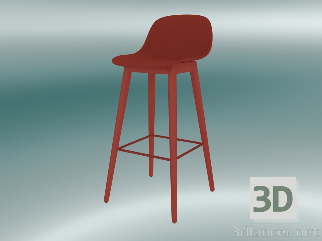 3d модель Стул барный с основанием из дерева и спинкой Fiber (H 75 cm, Dusty Red) – превью