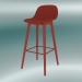 modèle 3D Chaise de bar avec base en bois et dossier en fibre (H 75 cm, Dusty Red) - preview