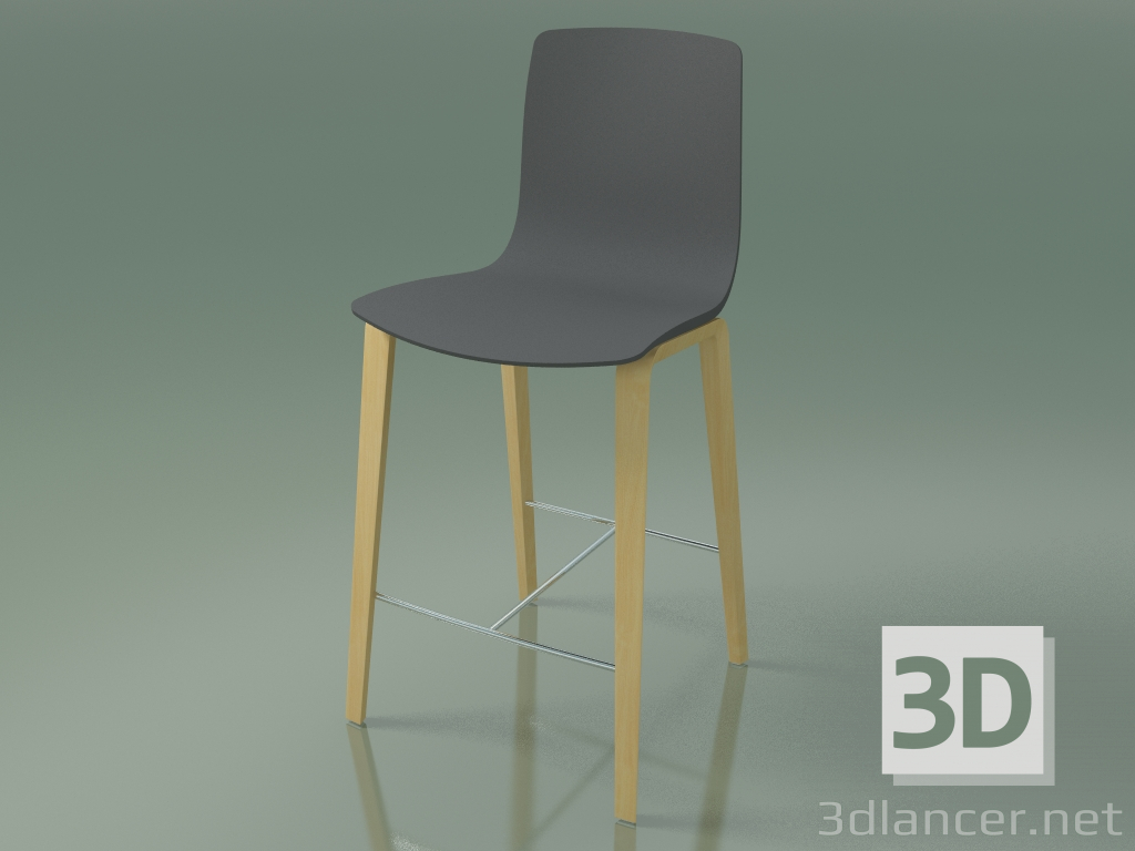 modello 3D Sedia bar 3993 (4 gambe in legno, polipropilene, betulla naturale) - anteprima