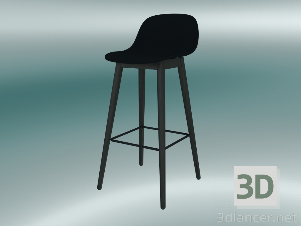 modèle 3D Chaise de bar avec base en bois et dossier en fibre (H 75 cm, noir) - preview