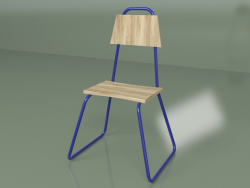 Stuhl (blau, helles Furnier)