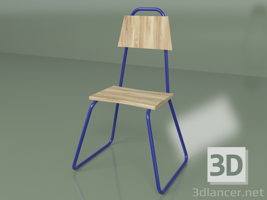 modello 3D Sedia (blu, impiallacciatura chiara) - anteprima