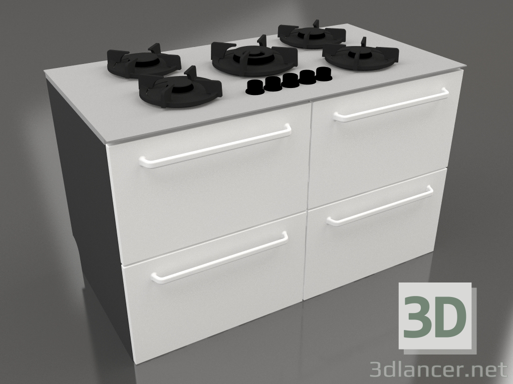 3d model Large gas stove with drawers 120 cm (white) - preview