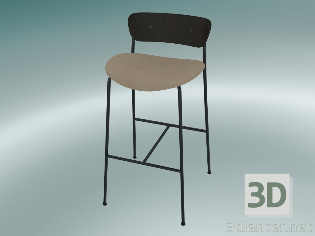 modello 3D Sgabello da bar Pavilion (AV10, H 95cm, 50х52cm, Noce, Pelle - Anilina di seta) - anteprima
