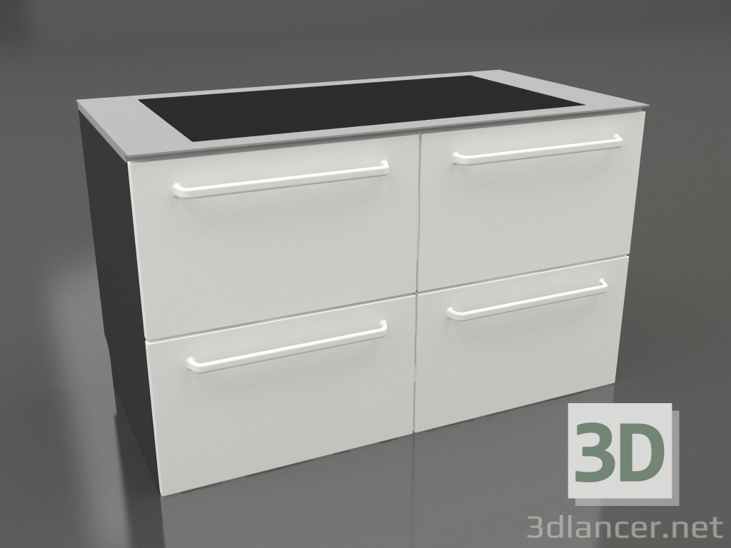 modello 3D Piano cottura a induzione grande e cassetti 120 cm (bianco) - anteprima
