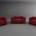 3d модель Червоний шкіряний диван + 2 крісла – превью