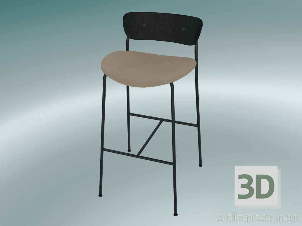 modèle 3D Tabouret de bar Pavilion (AV10, H 95cm, 50х52cm, Chêne teinté noir, Cuir - Soie Antiline) - preview