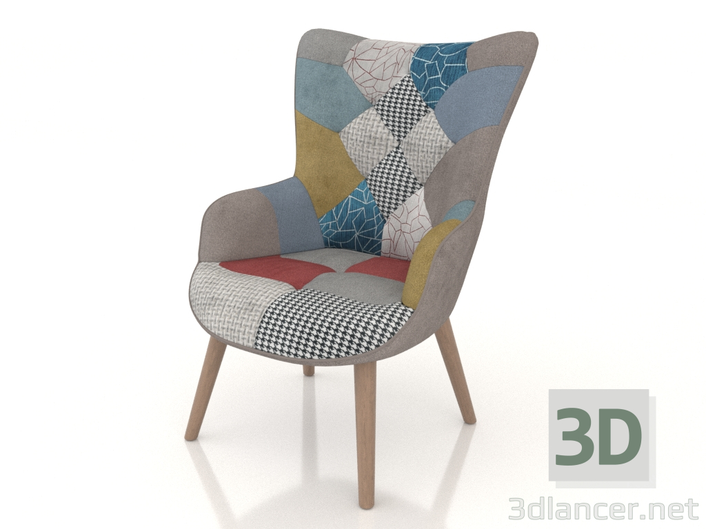modèle 3D Fauteuil Hygge (patchwork-naturel) - preview