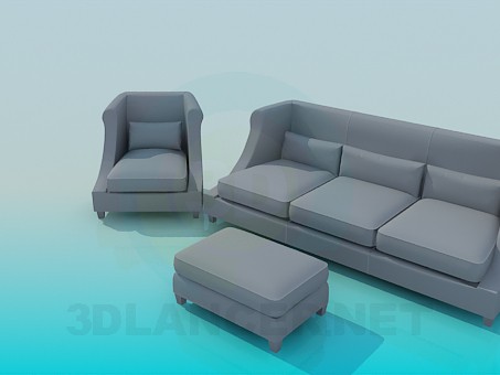 3d модель Диван, крісло і пуф – превью 3d модель Диван, крісло і пуф – превью