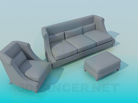 3d модель Диван, крісло і пуф – превью 3d модель Диван, крісло і пуф – превью