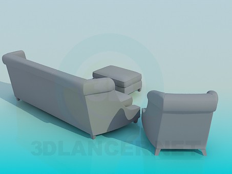 3d модель Диван, крісло і пуф – превью 3d модель Диван, крісло і пуф – превью
