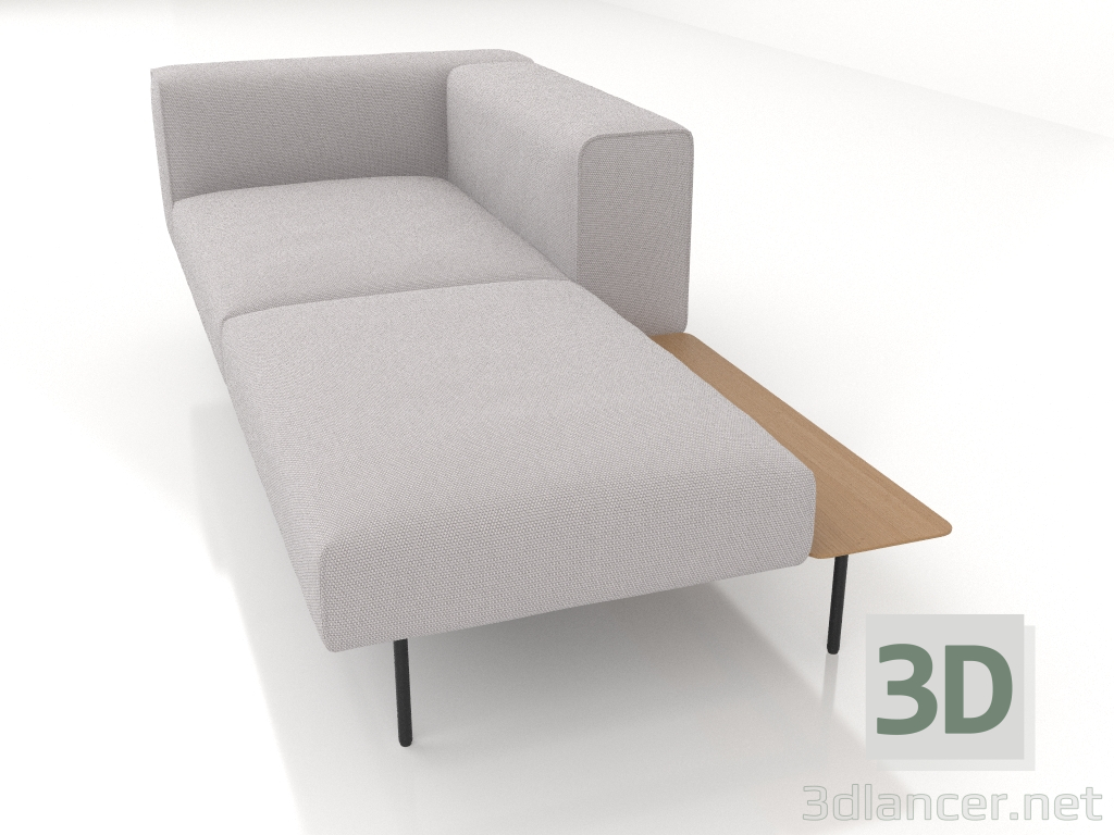 Modelo 3d Módulo de sofá de 3 lugares com meio encosto, apoio de braço à esquerda e prateleira - preview