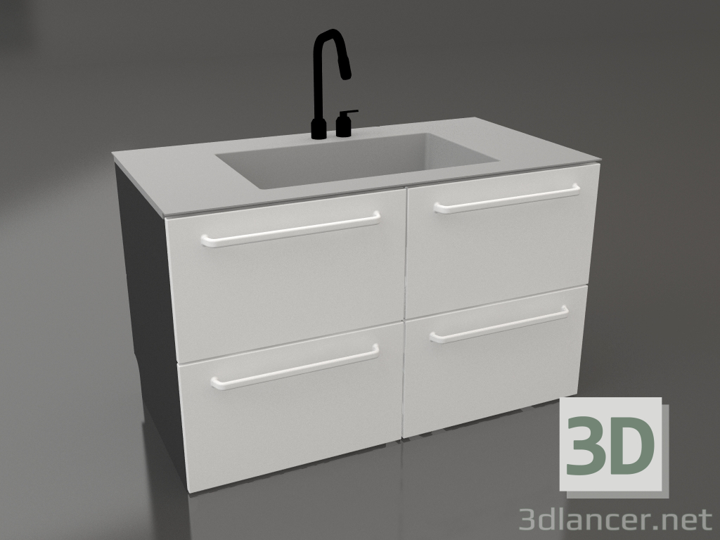 3D modeli Büyük lavabo ve çöpleri ayırmak için dört kutu 120 cm (beyaz) - önizleme