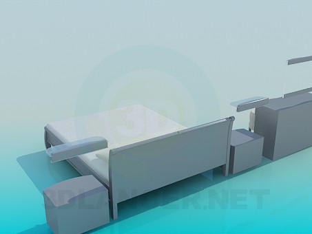 3d model Bed, bedside tables and vanity set - preview 3d model Bed, bedside tables and vanity set - preview