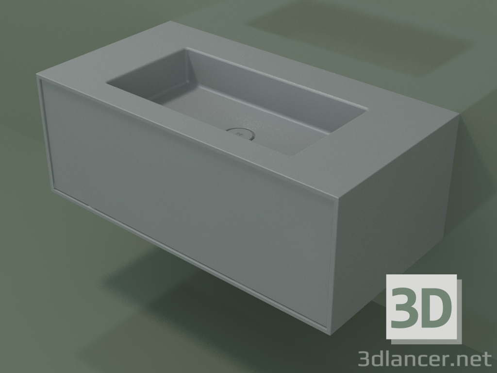 modello 3D Lavabo con cassetto (06UC52401, Silver Grey C35, L 96, P 50, H 36 cm) - anteprima
