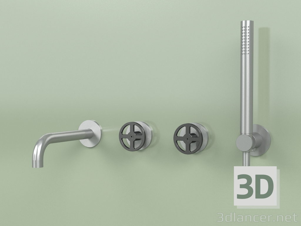 3d model Set of 2 hydro-progressive bath mixers with spout and hand shower (20 69, AS-ON) - preview