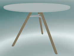 Table MART (9834-01 (⌀ 110cm), H 73cm, blanc HPL, aluminium, plaqué frêne naturel)