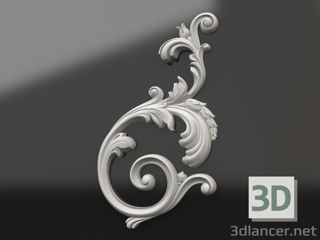 3d model Elemento decorativo de yeso DE 012 A (607x360) - vista previa