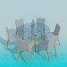 3D modeli Yuvarlak Çay Masası ve 6 sandalyeli - önizleme