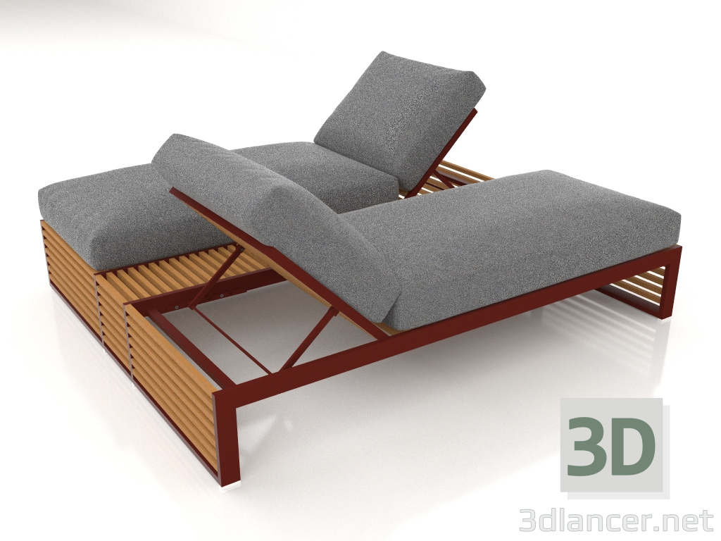 3 डी मॉडल कृत्रिम लकड़ी से बने एल्यूमीनियम फ्रेम के साथ विश्राम के लिए डबल बेड (वाइन रेड) - पूर्वावलोकन