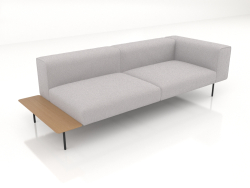Un módulo de sofá de 3 plazas con respaldo, reposabrazos a la derecha y balda a la izquierda.