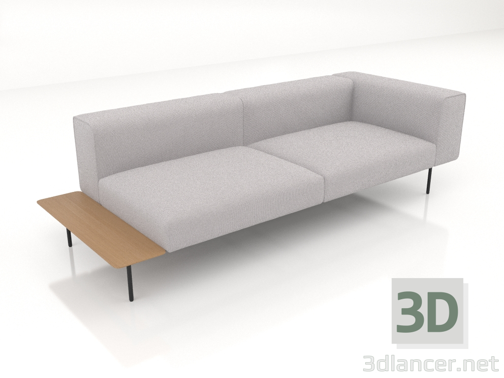 modèle 3D Un module canapé 3 places avec un dossier, un accoudoir à droite et une étagère à gauche - preview