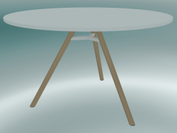 Table MART (9835-01 (⌀ 120cm), H 73cm, blanc HPL, aluminium, plaqué frêne naturel)