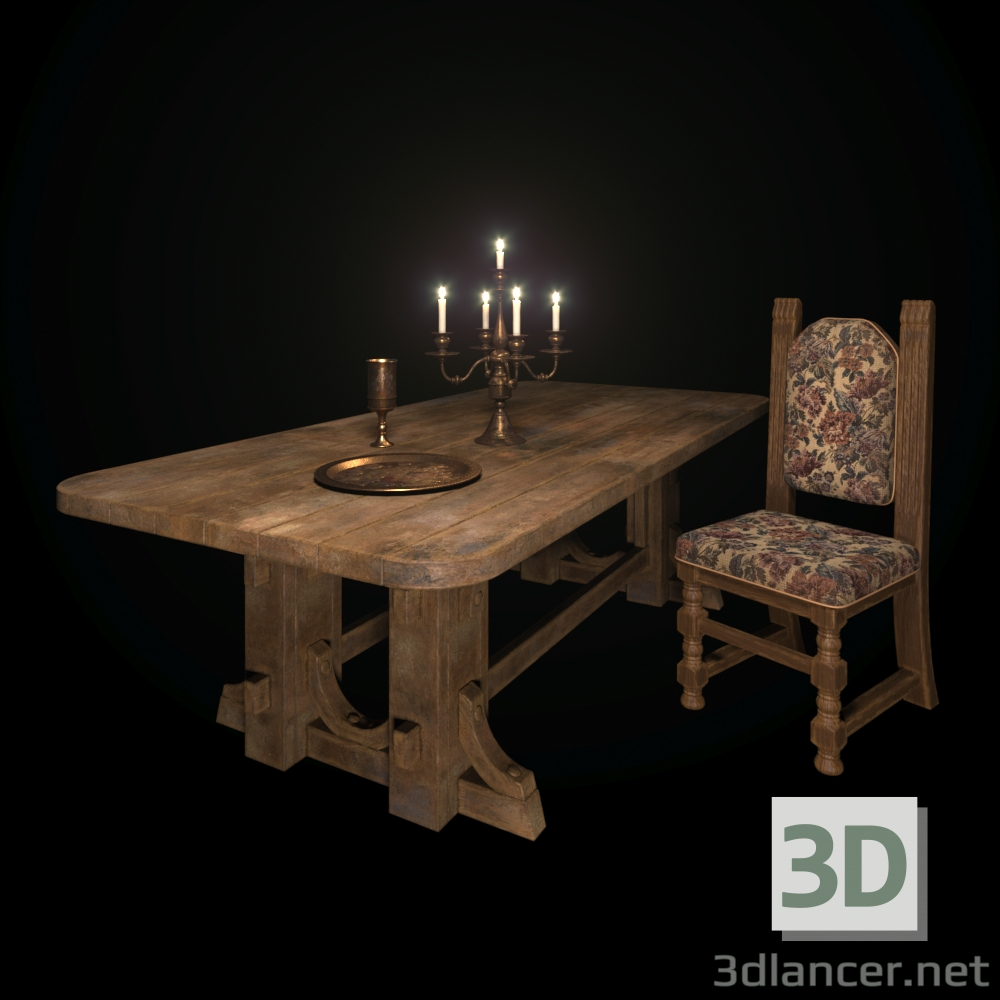 3D Eski meşe masa. modeli satın - render