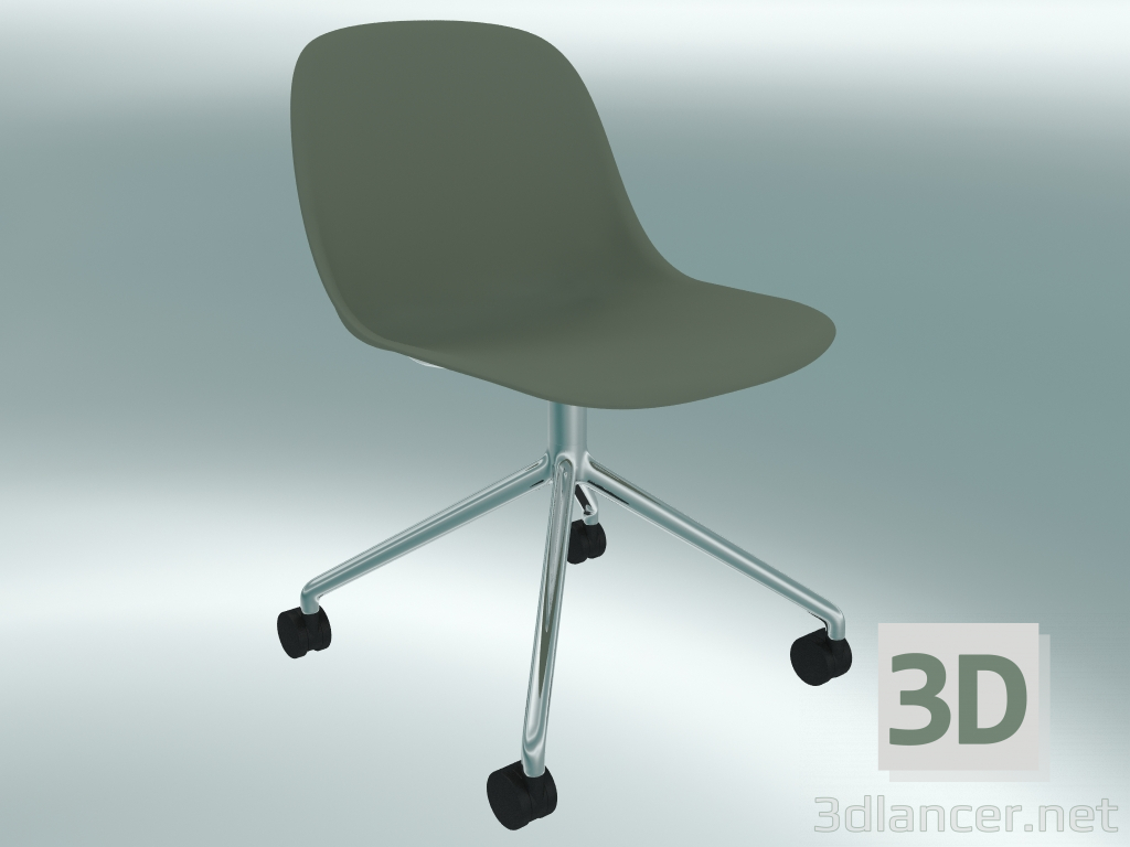 3D Modell Drehstuhl Fiber auf 4 Rädern (Dusty Green, Chrom) - Vorschau