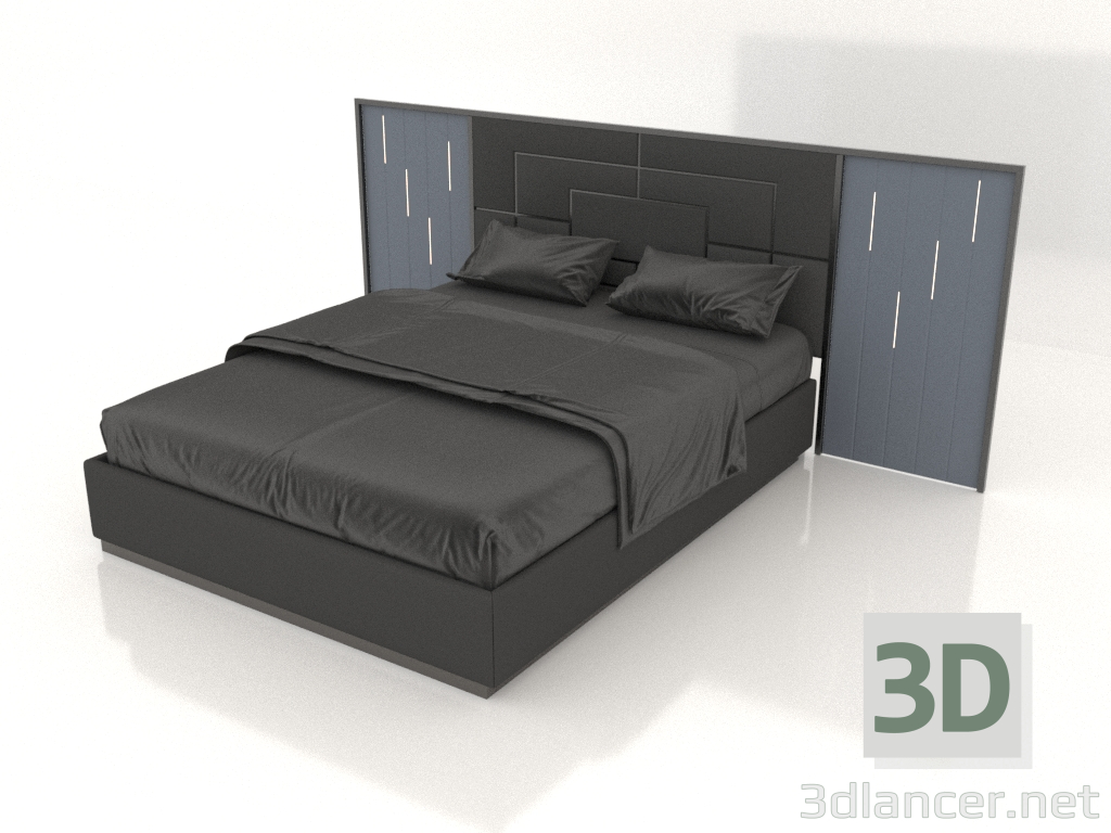 3D Modell Doppelbett (Azurblau) - Vorschau