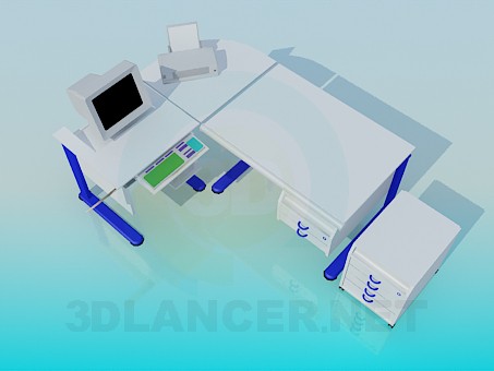 modelo 3D Ordenador de mesa escritorio y mesitas de noche - escuchar modelo 3D Ordenador de mesa escritorio y mesitas de noche - escuchar