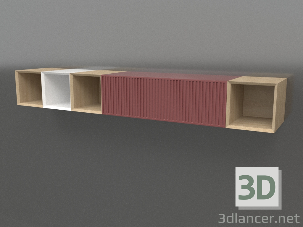 modello 3D Set mensole ST 06 (1800x315x250, legno bianco) - anteprima