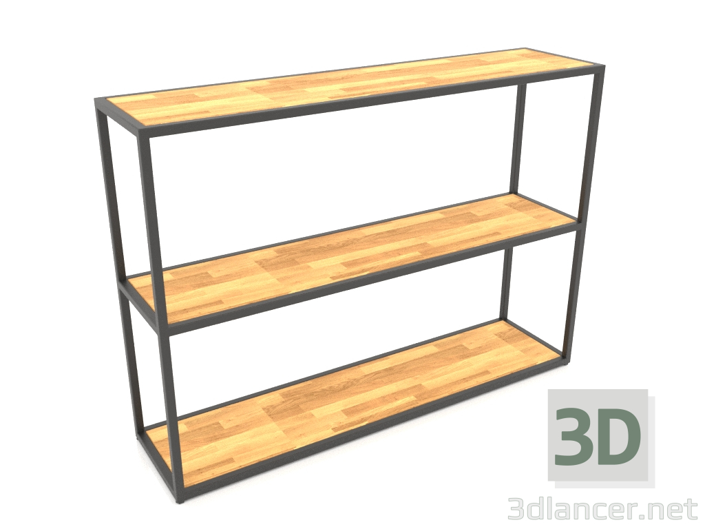 modello 3D Console-rack rettangolare (WOOD, 120x30x86, 3 ripiani) - anteprima