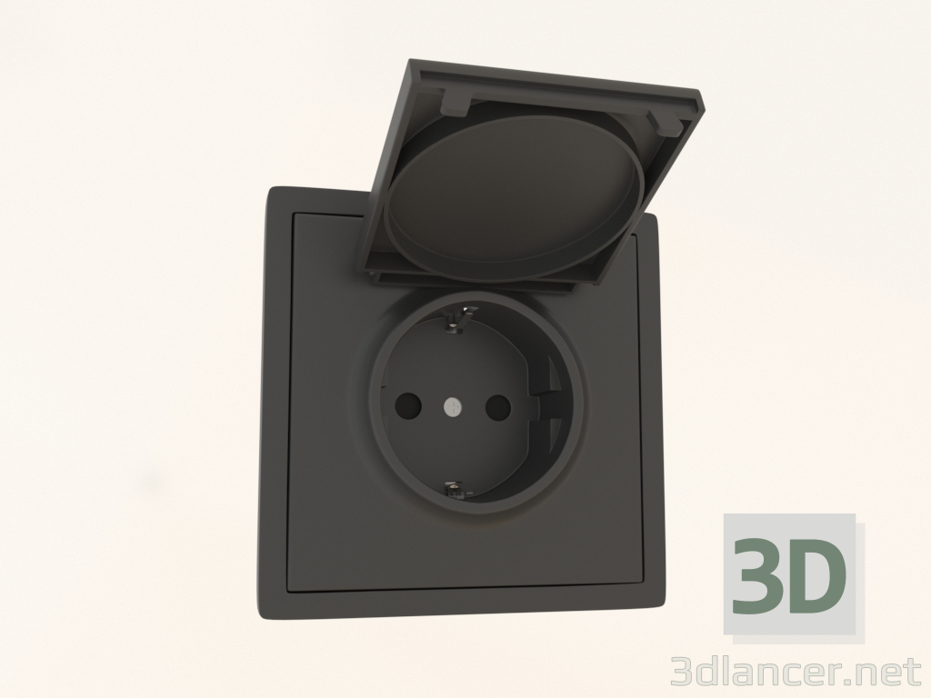 3d model Schuko earthed socket with cover (16A, 250V, screw-on, black, DA45428) R98 - preview