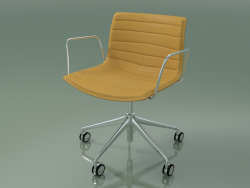Cadeira 0215 (5 rodízios, com braços, cromado, com estofamento em couro)