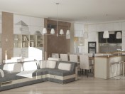 Kitchen with island, minimalism. 3500x3480x2770 (h) mm
