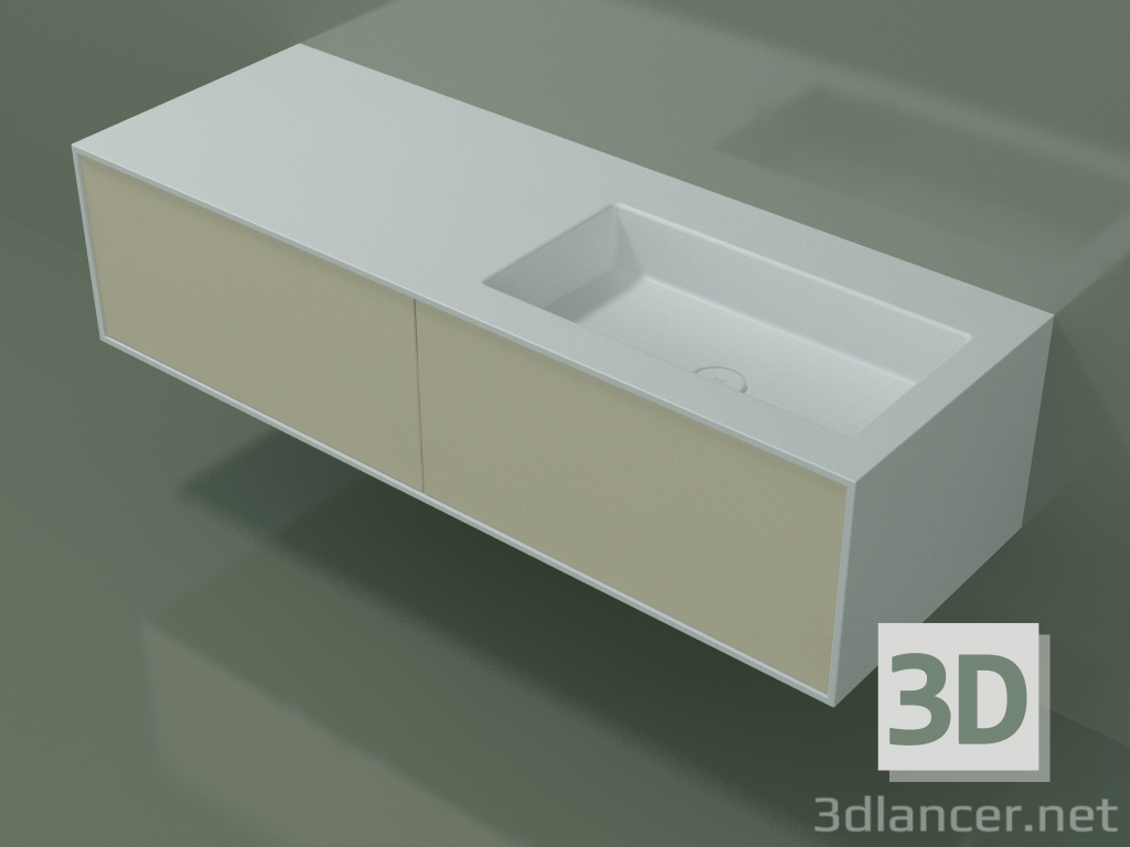 3D Modell Waschbecken mit Schubladen (06UC824D1, Knochen C39, L 144, P 50, H 36 cm) - Vorschau