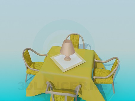 3d model Table with chairs in the restaurant - preview 3d model Table with chairs in the restaurant - preview
