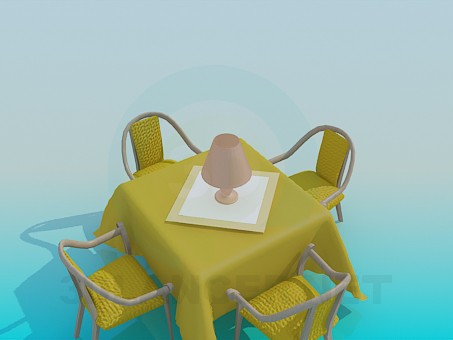 3d model Table with chairs in the restaurant - preview 3d model Table with chairs in the restaurant - preview