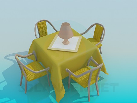3d model Table with chairs in the restaurant - preview 3d model Table with chairs in the restaurant - preview
