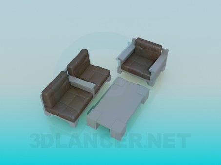 modello 3D Divano con tavolo - anteprima