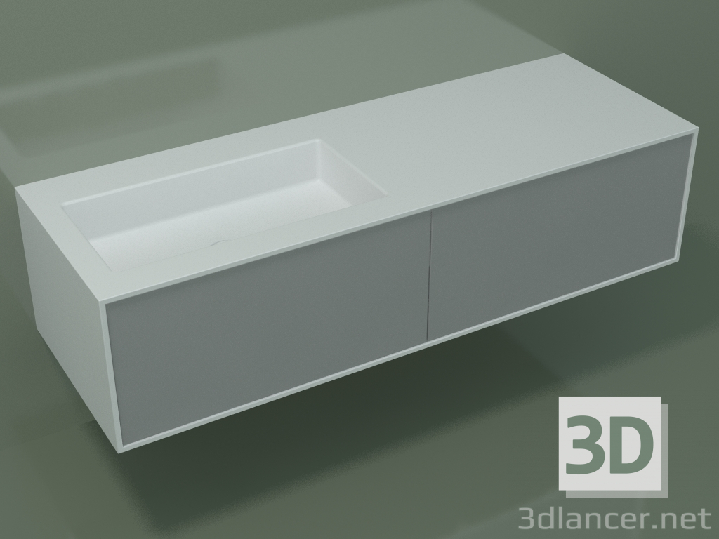 3D Modell Waschbecken mit Schubladen (06UC824S1, Silbergrau C35, L 144, P 50, H 36 cm) - Vorschau
