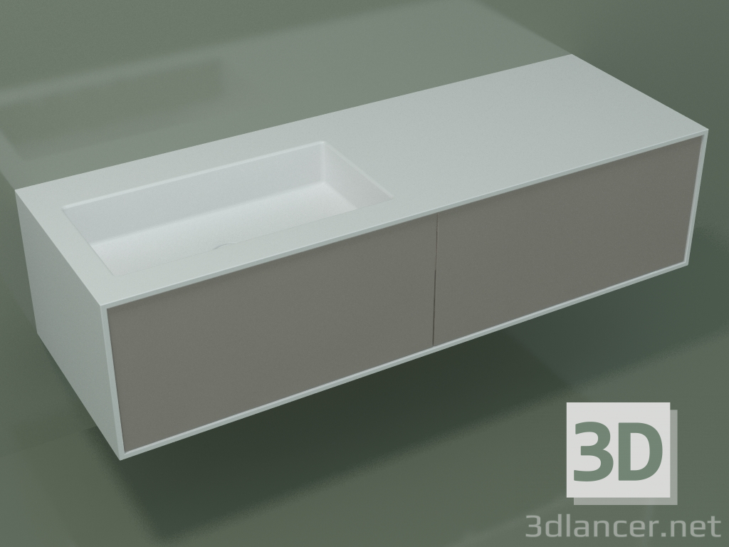 modello 3D Lavabo con cassetti (06UC824S1, Clay C37, L 144, P 50, H 36 cm) - anteprima
