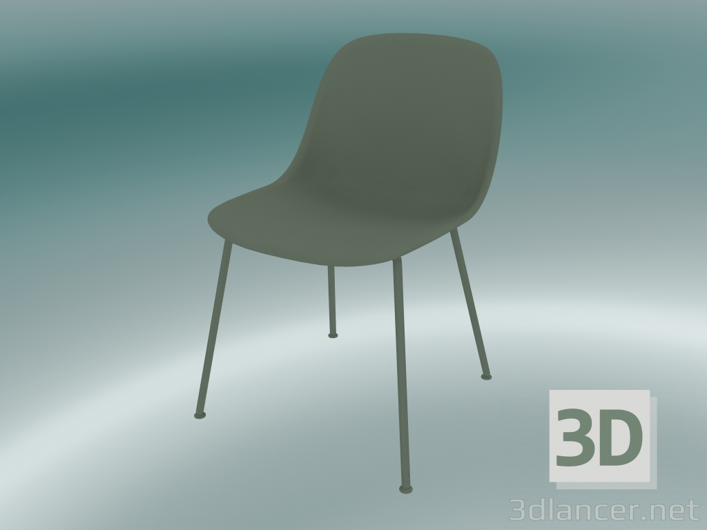 modello 3D Sedia in fibra con base in tubo (Dusty Green) - anteprima