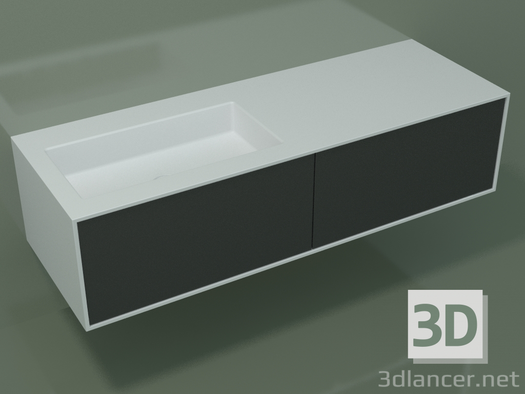 3D Modell Waschbecken mit Schubladen (06UC824S1, Deep Nocturne C38, L 144, P 50, H 36 cm) - Vorschau