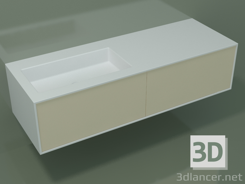 modello 3D Lavabo con cassetti (06UC824S1, Bone C39, L 144, P 50, H 36 cm) - anteprima