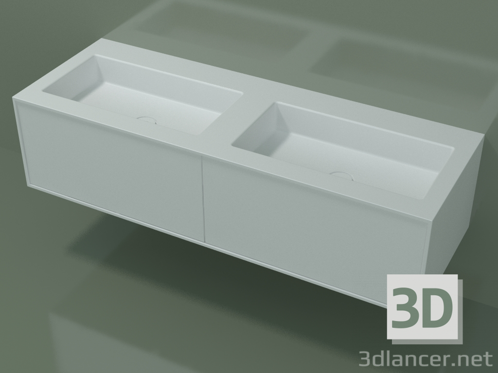 modello 3D Lavabo con cassetti (06UC82421, Glacier White C01, L 144, P 50, H 36 cm) - anteprima
