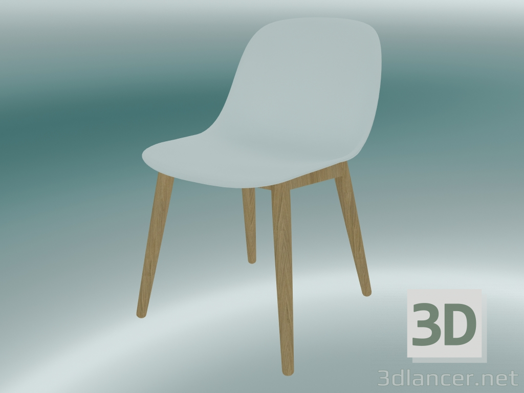 modello 3D Sedia in fibra con base in legno (bianco, rovere) - anteprima