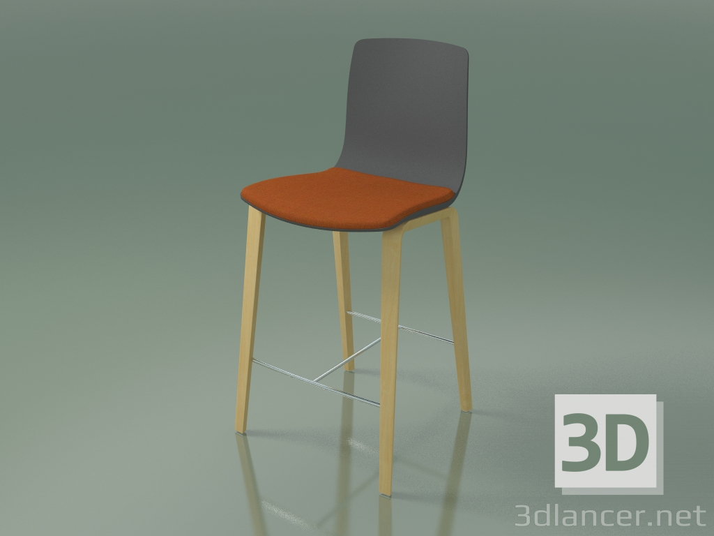 3D Modell Barstuhl 3995 (4 Holzbeine, mit einem Kissen auf dem Sitz, Polypropylen, natürliche Birke) - Vorschau