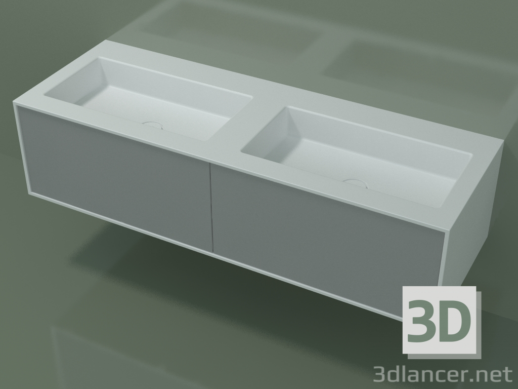 3D Modell Waschbecken mit Schubladen (06UC82421, Silbergrau C35, L 144, P 50, H 36 cm) - Vorschau